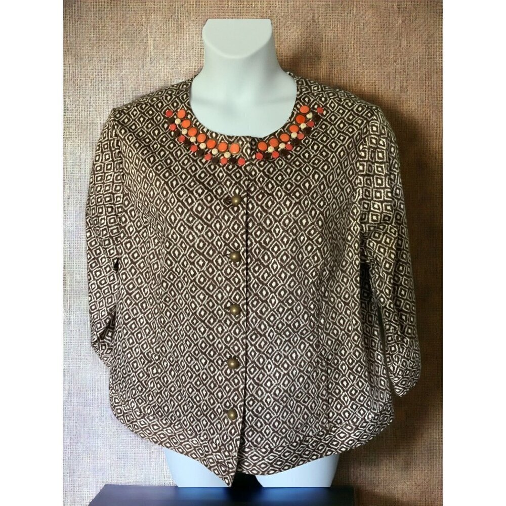 Ruby Rd Brown Diamond Pattern Cotton Blend Embell… - image 7